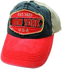 Embroidered New York USA Red Cap - Fashionable Unisex Cotton Adjustable Distressed New York City Baseball Cap - Cap for Dad - Perfect Souvenir Gift for Men, Women & Kids