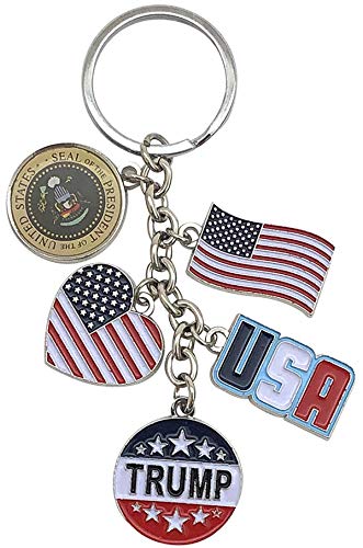 American Flag Trump Keychain | USA President's Seal 5 Charm Silvertone Key Ring |Perfect Souvenir Gift Collection for Men & Women who loves Trump & USA