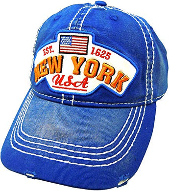 Embroidered New York USA Royal Blue Cap - Fashionable Unisex Cotton Adjustable Distressed New York City Baseball Cap - Cap for Dad - Perfect Souvenir Gift for Men, Women & Kids