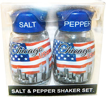 Chicago Skyline Wrapped with American Flag Designed Salt and Pepper Shaker Set