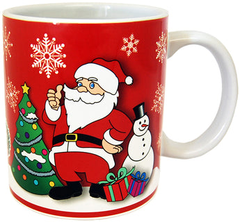 Christmas Holiday 11 oz Double Sided Ceramic Coffee Mug- Featuring Santa, Christmas Tree,Presents and a Cute Snowman