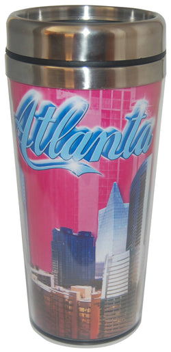 Pink Atlanta Skyline Travel Mug