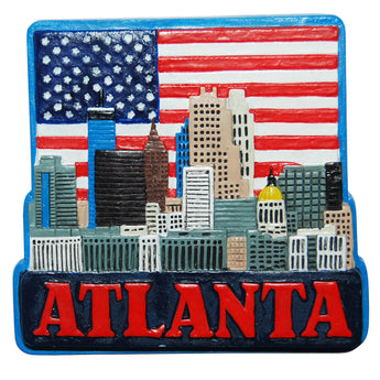 Atlanta USA Sky Line Magnet with American Flag