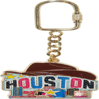 houston keychain with cowboy hat and city skyline