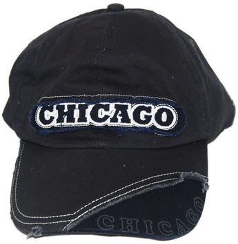 Chicago Embroidered Sewn On Black Baseball Cap