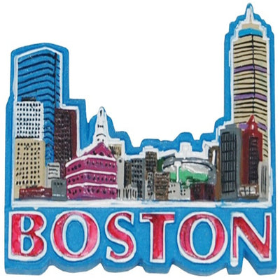 Boston skyline magnet blue and red