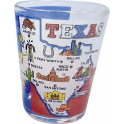 Texas State Map of Landmarks Shotglass