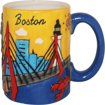 yellow handpainted boston mug city skyline lobster 
