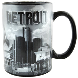 black and white detroit skyline mug