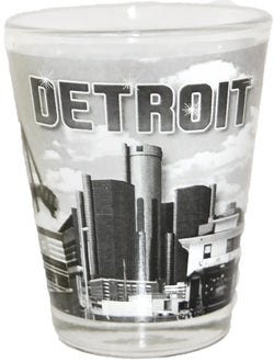 Detroit Black and White Skyline Shot Glass