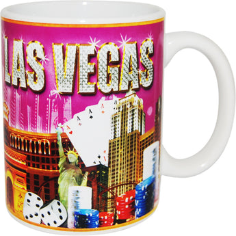 bright gold and pink casino lav vegas mug