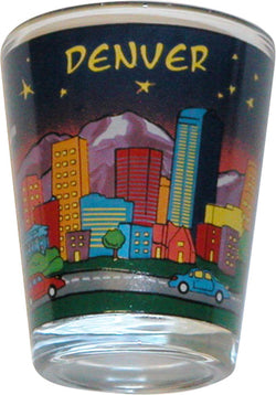 Denver Colorado At Night Skyline Shotglass