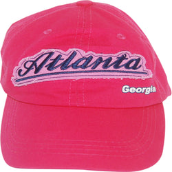 Hot pink atlanta baseball cap with script Atlanta writting 