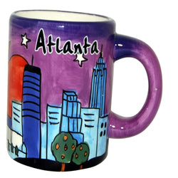 Handpanited Atlanta mug with city skyline at night