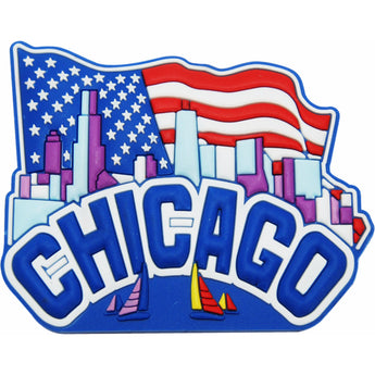refrigarotor magnet chicago illonois with city skyline and United states of america falg